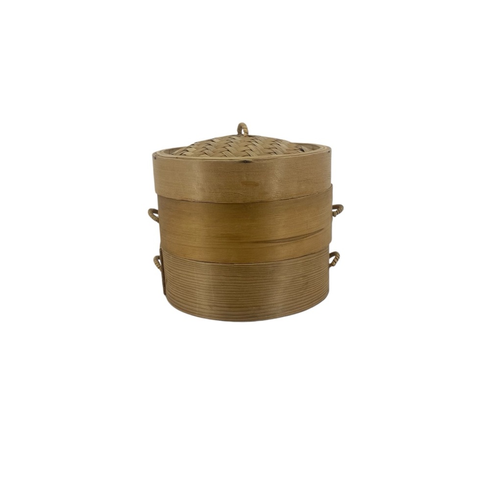2 Tier 10 Inch Brown Bamboo Steamer Basket